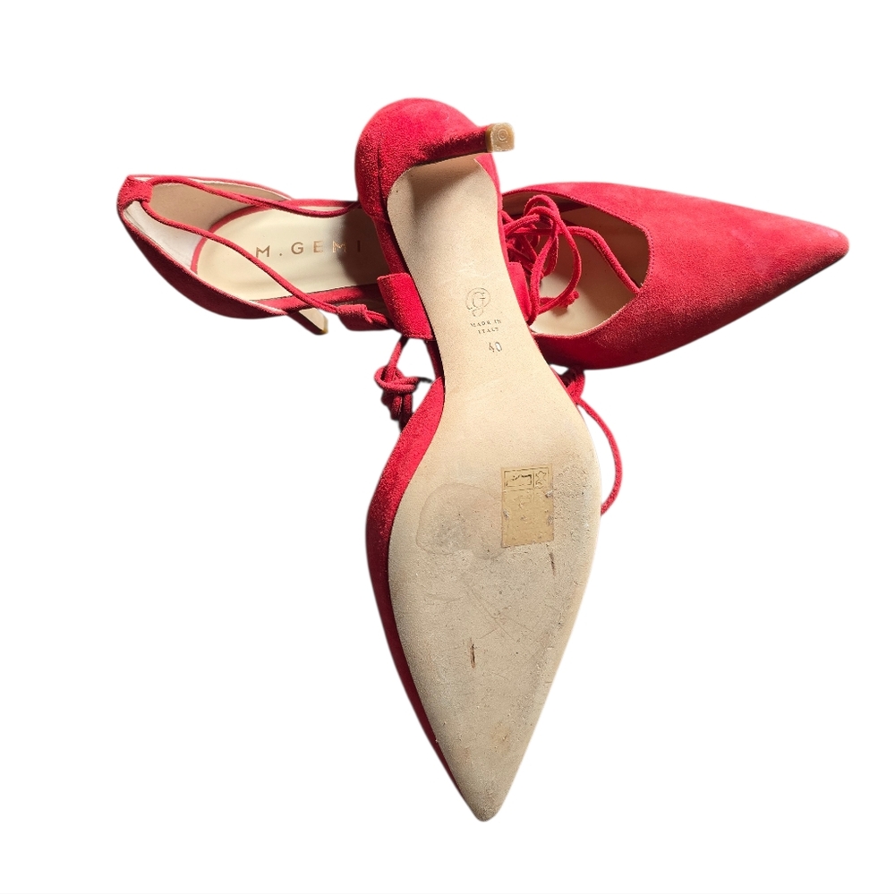 M. GEMI Red Lace Up Suede Heels Size EU 40 US 9 - Picture 6 of 7